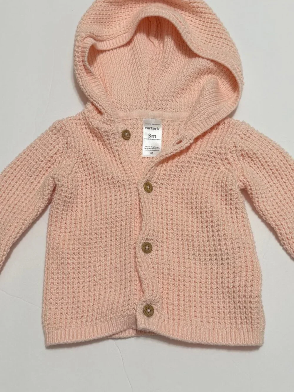 Carter's Pink Knitted Cardigan With Hood Size 3 Months